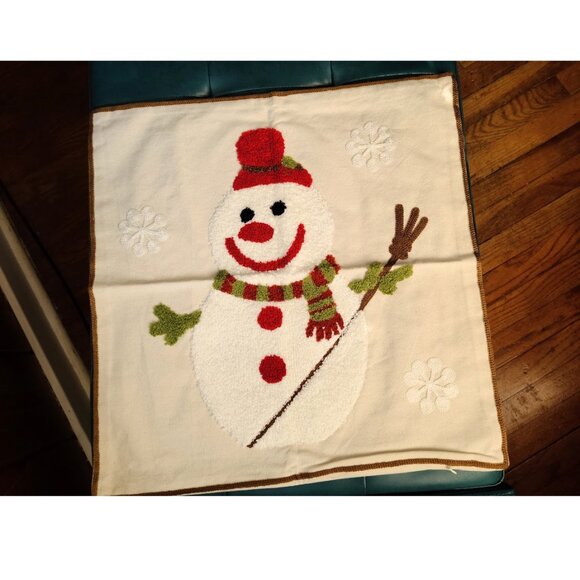 Snowman Pillow Cover Christmas Decor Embroidered Holiday Xmas Accent Throw Case - Picture 3 of 11